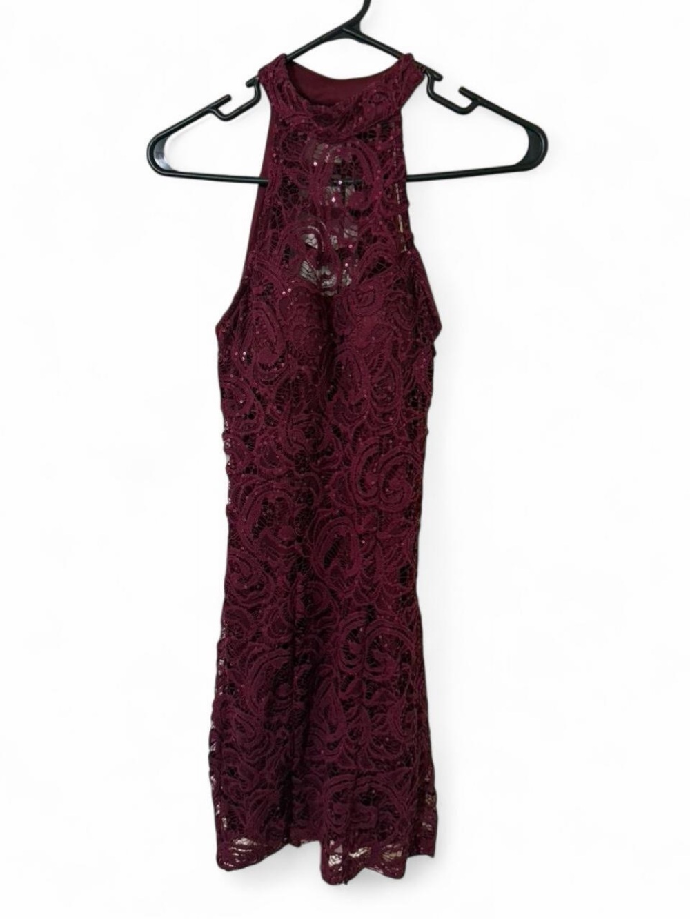 Xtraordinary Burgundy Lace Halter Midi Dress